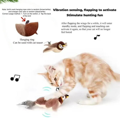 Pet Toy Plush Bite-Resistant and Drop-Proof Flapping Shaky Bird Cat Self-Entertainment Simulated Sparrow