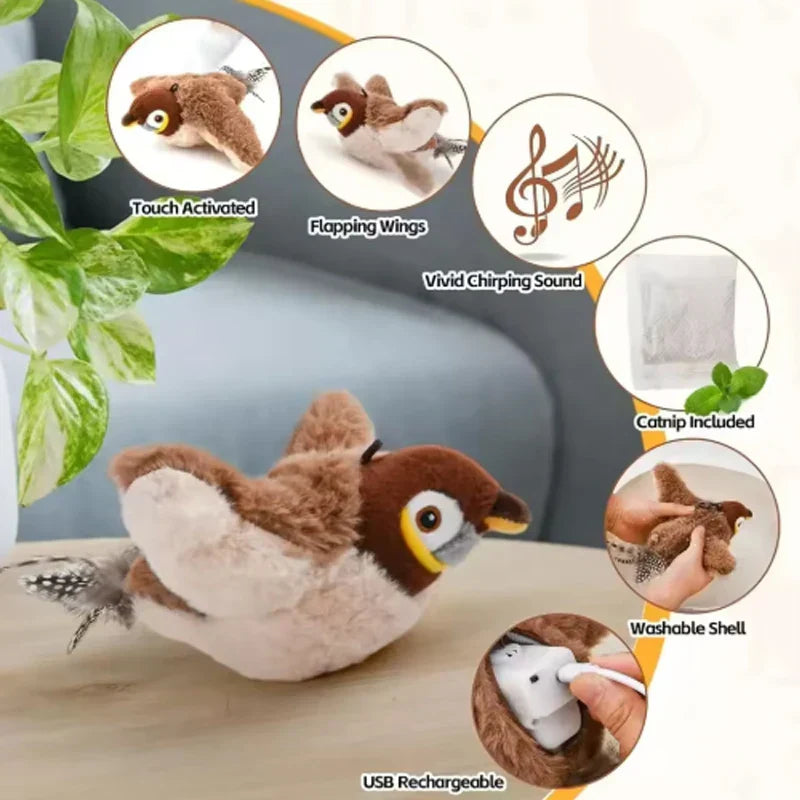 Pet Toy Plush Bite-Resistant and Drop-Proof Flapping Shaky Bird Cat Self-Entertainment Simulated Sparrow
